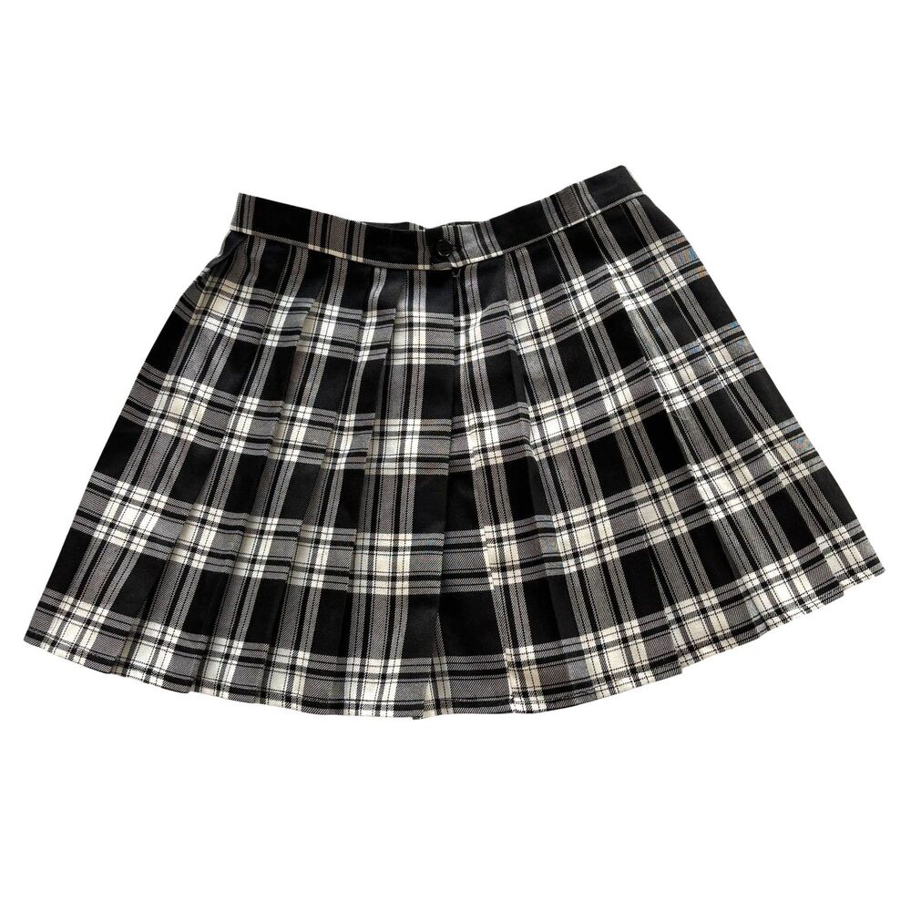 Black & White Plaid Pleated Mini Skirt Short Y2K Preppy 28” Waist Size 4 - Picture 3 of 4